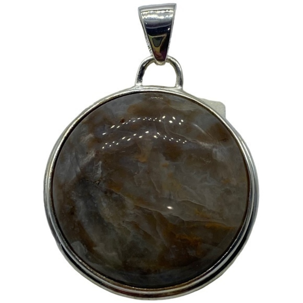Mexican Agate Gemstone Sterling Silver 925 Pendant 2in